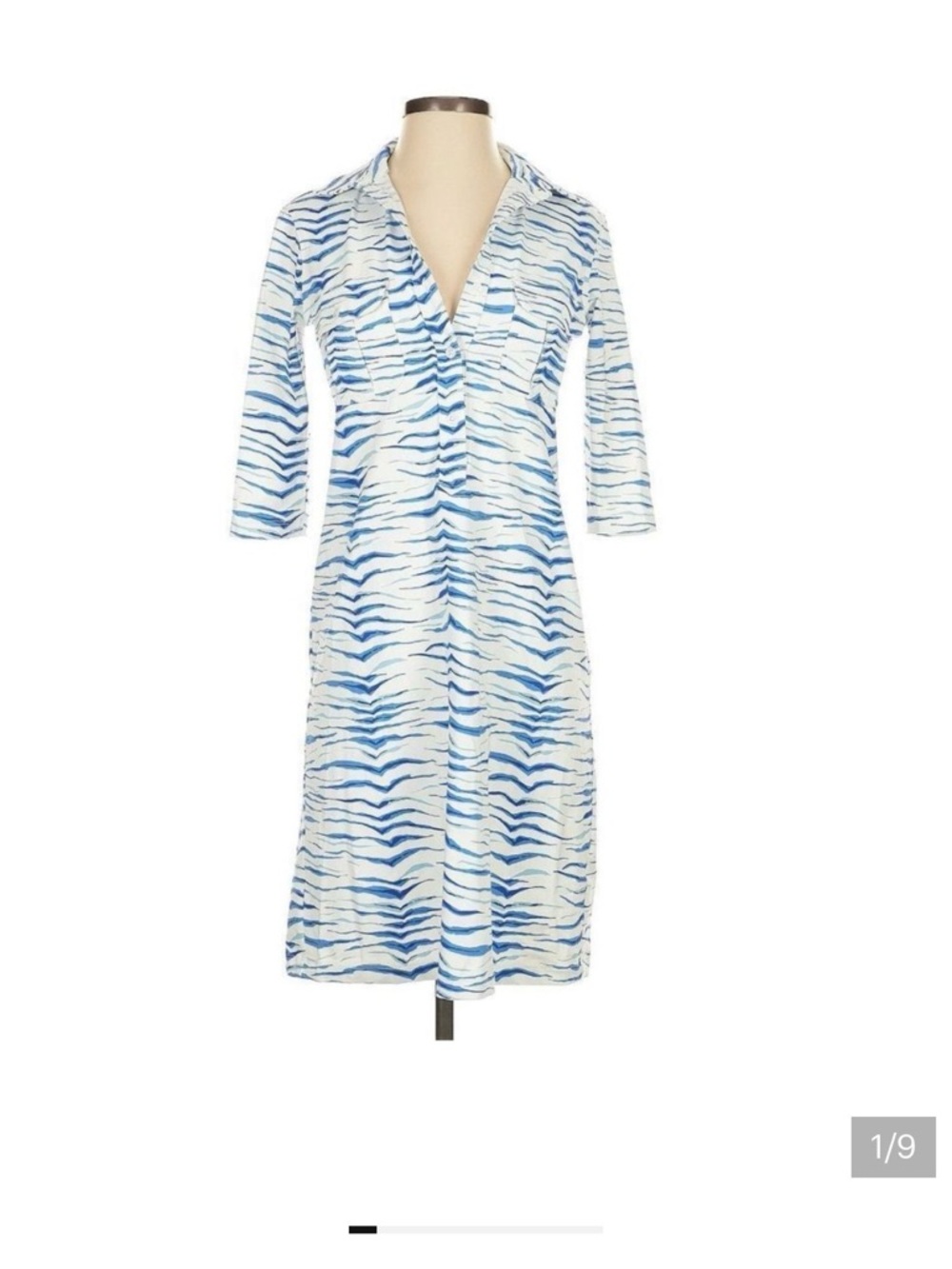 Persifor Blue & White Wave-Print Shirt Dress